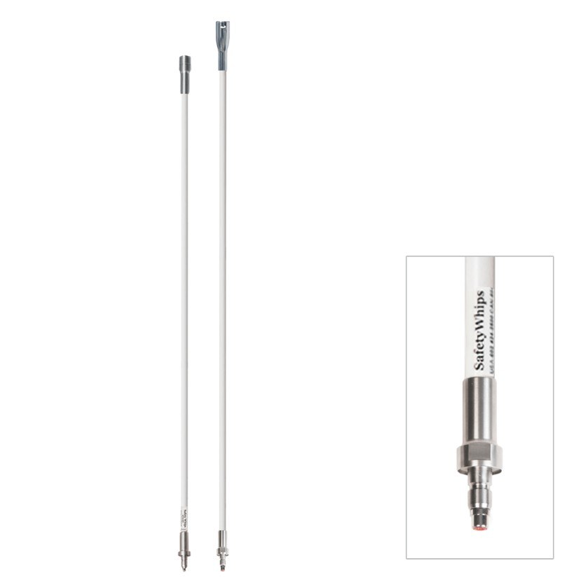 Driver Ind. Warning Whip, Safetywhips®, 8 Foot Height, 1/2 Inch Diameter, Powdered, Non-Lighted, White Pole, Fiberglass – SW08QD2