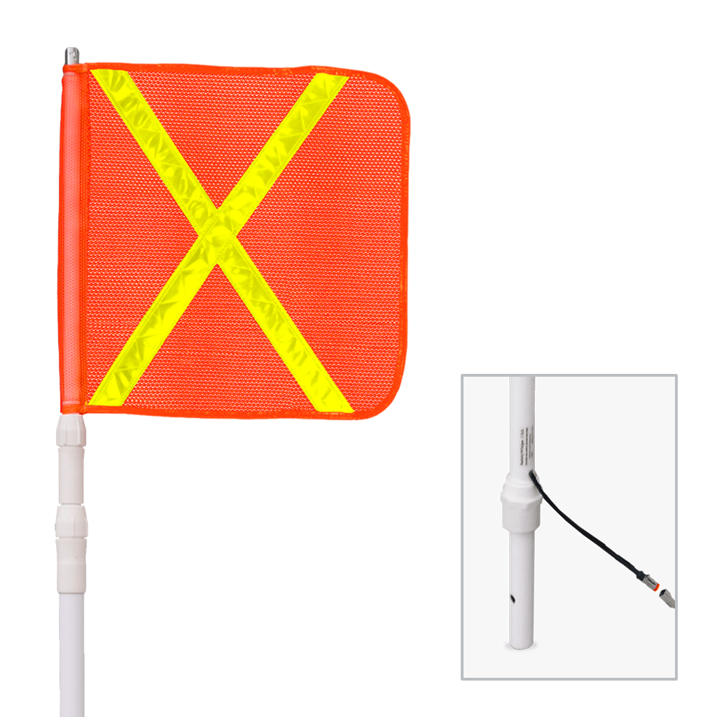 Driver Ind. Warning Whip, Safetywhips®, 13 Foot Extended Height 3 Locking Telescoping Sections, Non-Lighted, White Pole, Fiberglass – TW13D-X
