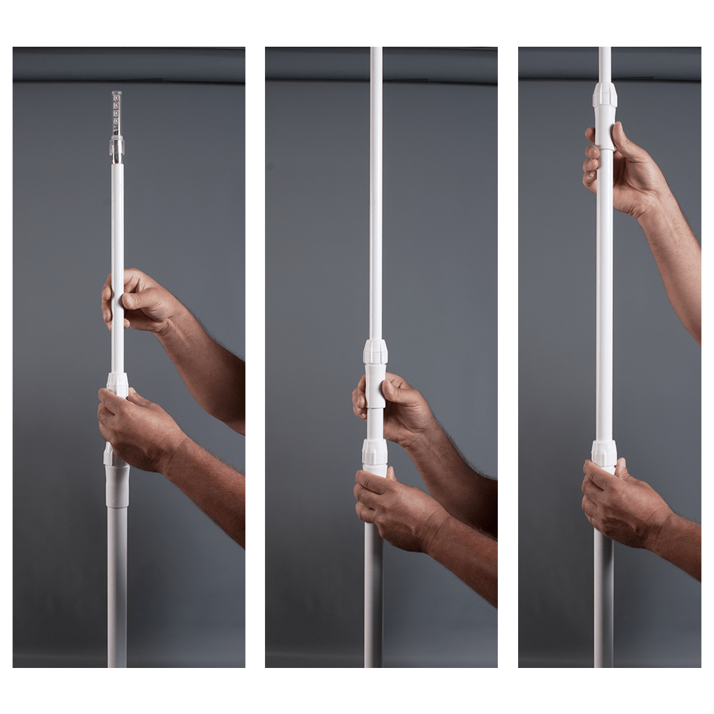 Driver Ind. Warning Whip, Safetywhips®, 13 Foot Extended Height 3 Locking Telescoping Sections, Non-Lighted, White Pole, Fiberglass – TW13D-X