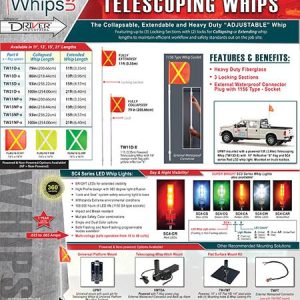 Driver Ind. Warning Whip, Safetywhips®, 13 Foot Extended Height 3 Locking Telescoping Sections, Non-Lighted, White Pole, Fiberglass – TW13D-X