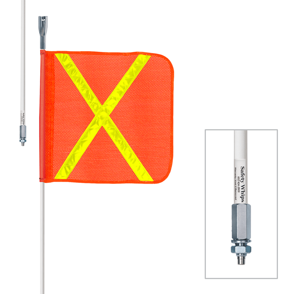 Driver Ind. Warning Whip, Safetywhips®, 5 Foot Fixed Height, Non-Lighted, White Pole, Fiberglass, Threaded Base Mount – W05-X