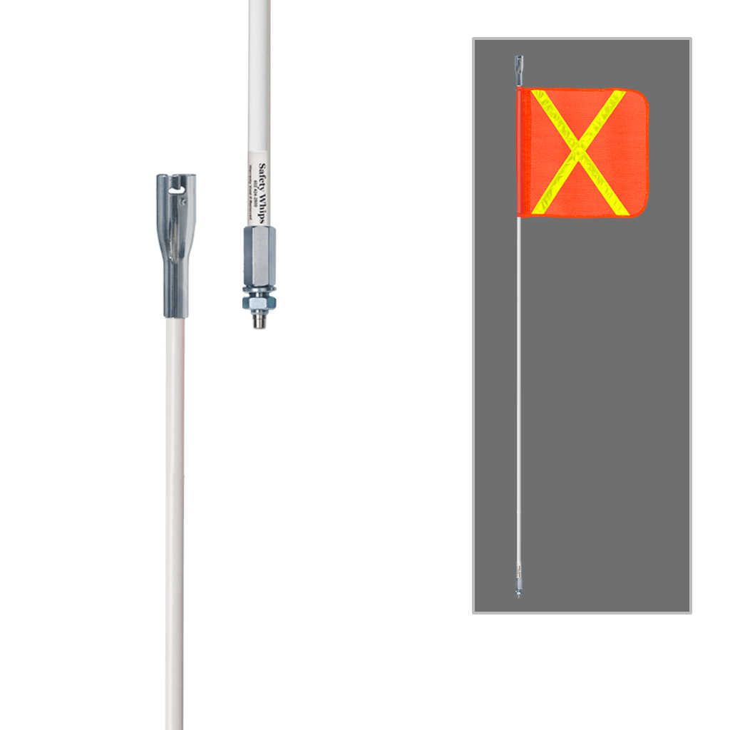Driver Ind. Warning Whip, Safetywhips®, 5 Foot Fixed Height, Non-Lighted, White Pole, Fiberglass, Threaded Base Mount – W05-X