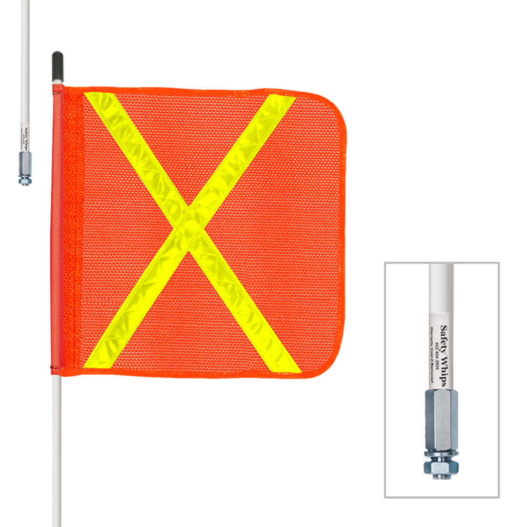 Driver Ind. Warning Whip, Safetywhips®, 8 Foot Fixed Height, Non-Lighted, White Pole, Fiberglass, Threaded Base Mount – W08NP-X