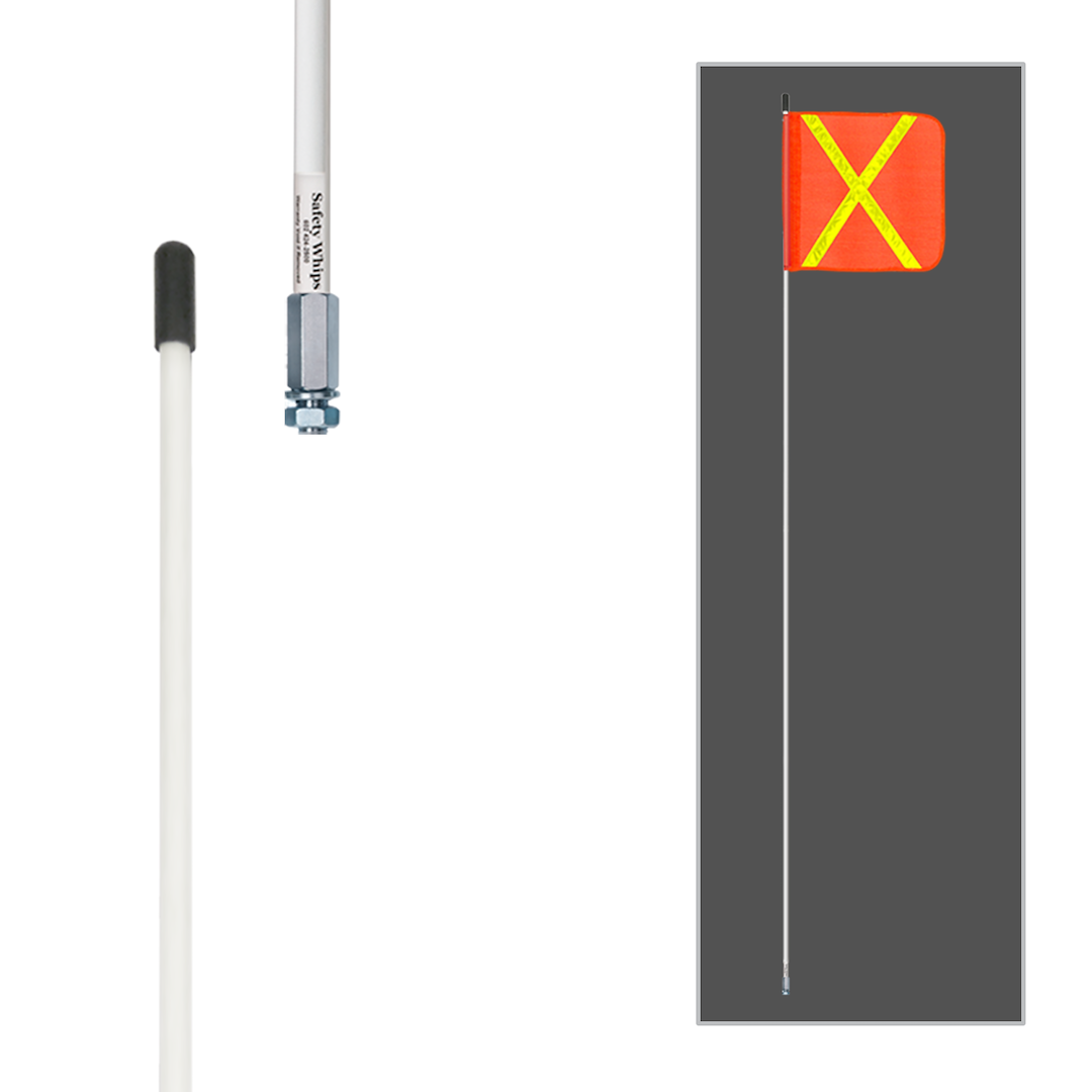 Driver Ind. Warning Whip, Safetywhips®, 8 Foot Fixed Height, Non-Lighted, White Pole, Fiberglass, Threaded Base Mount – W08NP-X