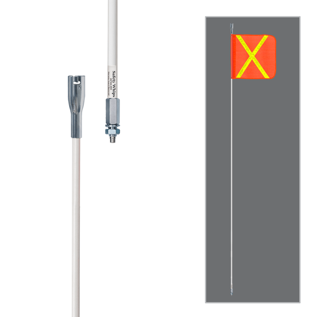 Driver Ind. Warning Whip, Safetywhips®, 8 Foot Fixed Height, Non-Lighted, White Pole, Fiberglass, Threaded Base Mount – W08-X