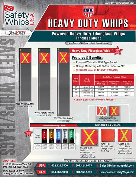 Driver Ind. Warning Whip, Safetywhips®, 8 Foot Fixed Height, Non-Lighted, White Pole, Fiberglass, Threaded Base Mount – W08-X