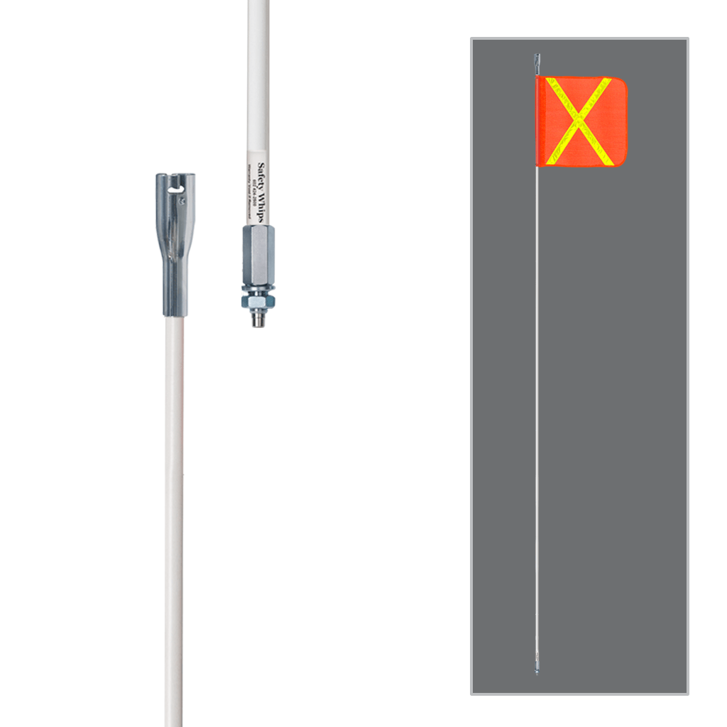 Driver Ind. Warning Whip, Safetywhips®, 10 Foot Fixed Height, Non-Lighted, White Pole, Fiberglass, Threaded Base Mount – W10-X