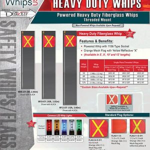 Driver Ind. Warning Whip, Safetywhips®, 10 Foot Fixed Height, Non-Lighted, White Pole, Fiberglass, Threaded Base Mount – W10-X