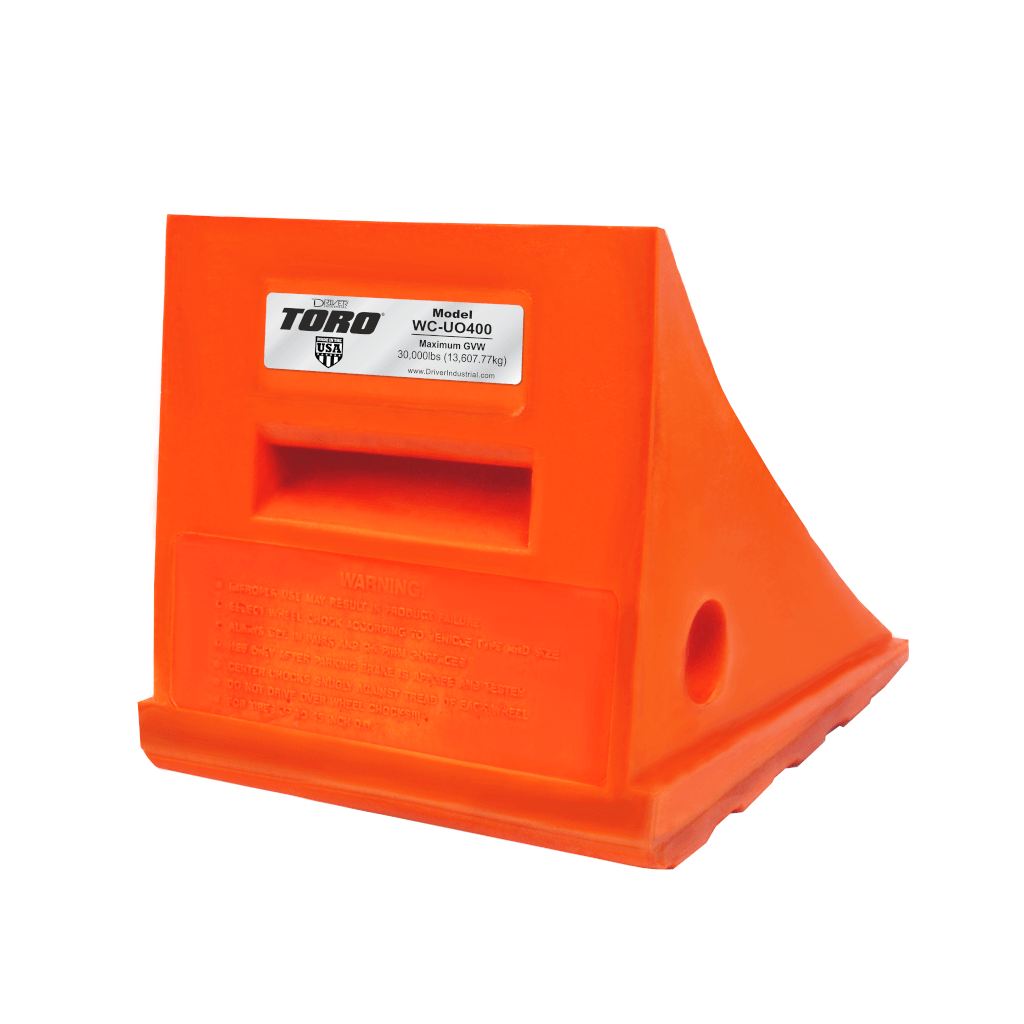 Driver Ind. Wheel Chock, Toro ® 400 Series, Orange, Polyurethane, Single, Tire Diameter Up to 35 Inch, 15 Ton Maximum Capacity – WC-UO400