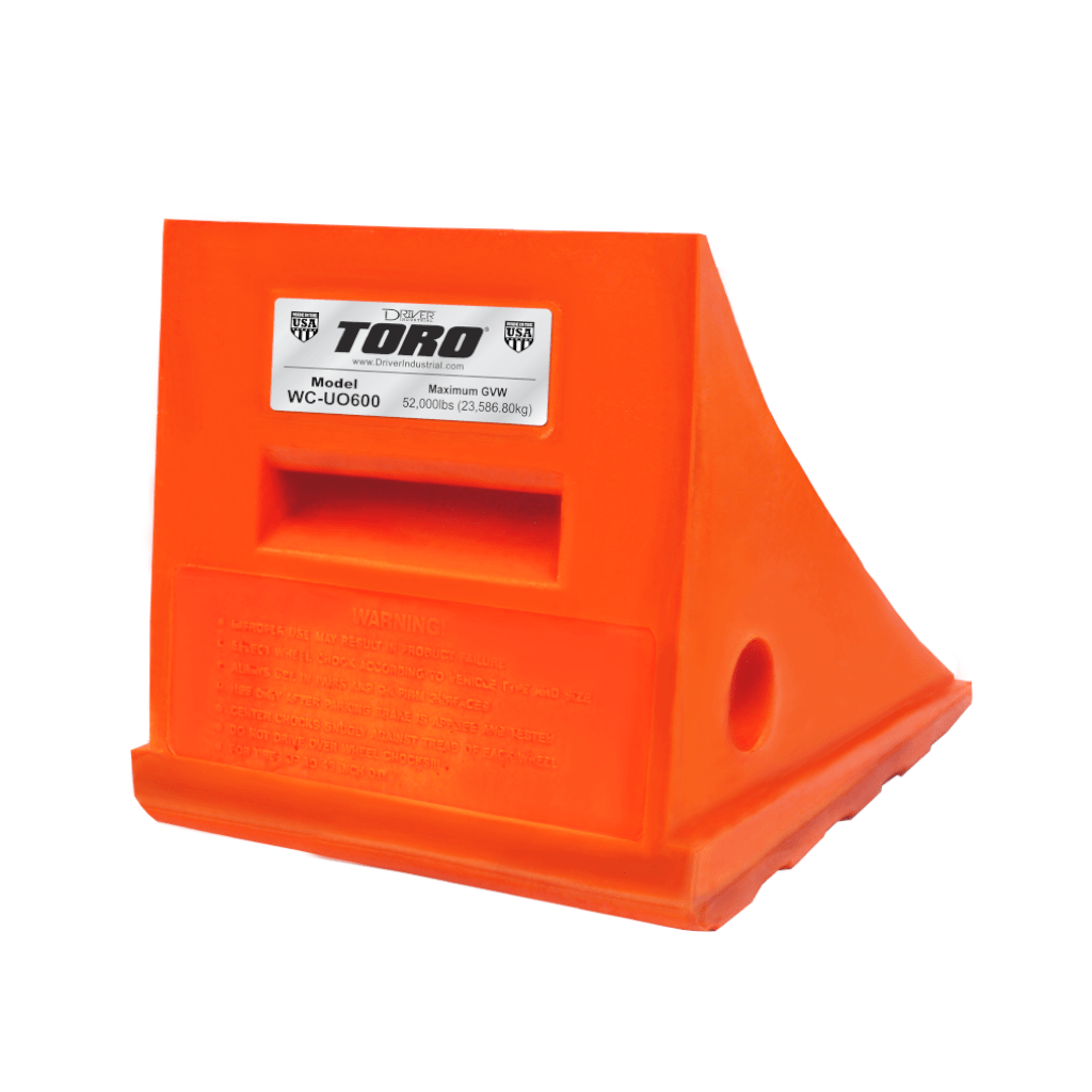 Driver Ind. Wheel Chock, Toro ® 600 Series, Orange, Polyurethane, Single, Tire Diameter Up to 46 Inch, 25 Ton Maximum Capacity – WC-UO600