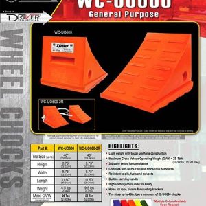 Driver Ind. Wheel Chock, Toro ® 600 Series, Orange, Polyurethane, Set of 2, Tire Diameter Up to 46 Inch, 25 Ton Maximum Capacity – WC-UO600-2R