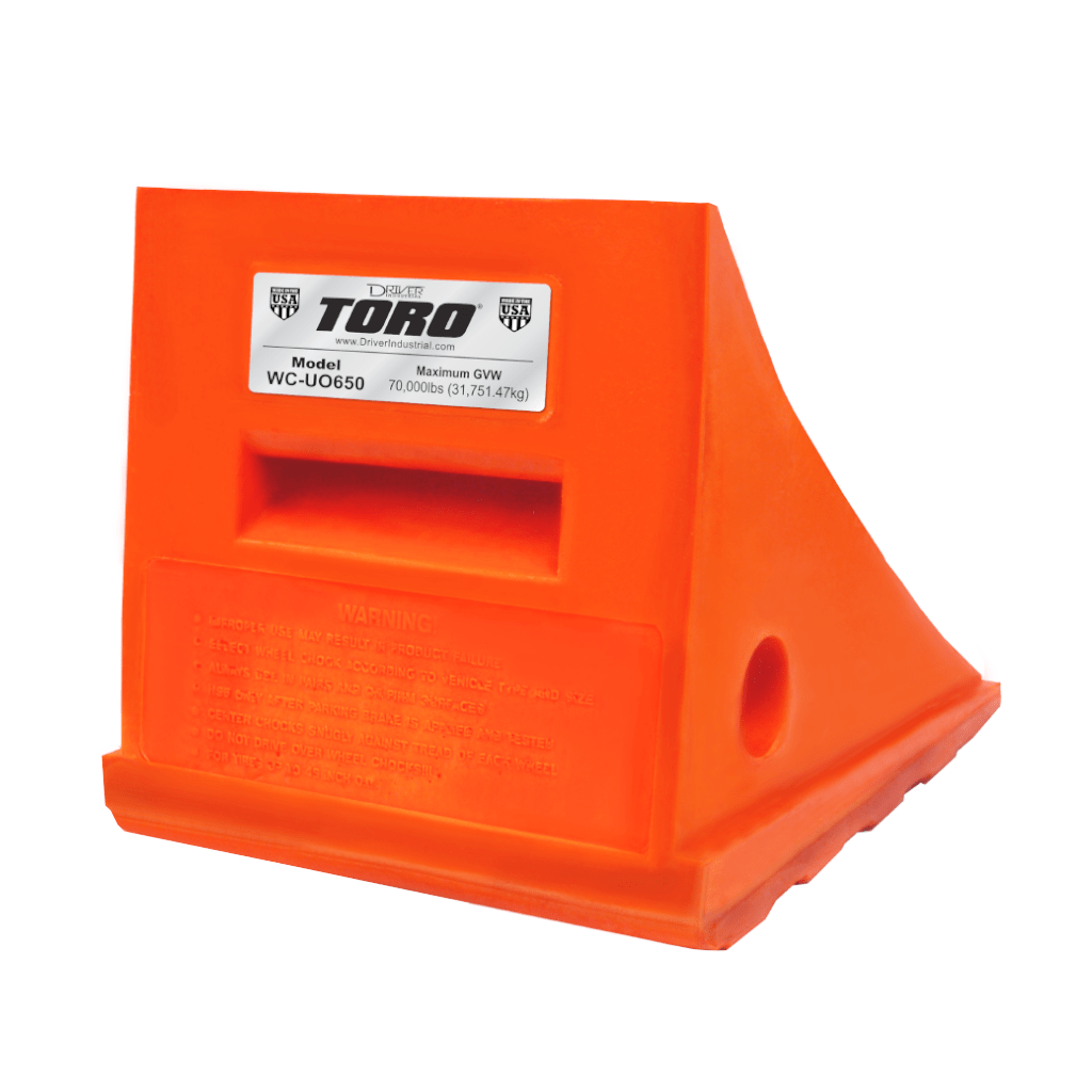 Driver Ind. Wheel Chock, Toro ® 650 Series, Orange, Polyurethane, Single, Tire Diameter Up to 46 Inch, 35 Ton Maximum Capacity – WC-UO650