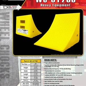 Driver Ind. Wheel Chock, Toro ® 700 Series, Yellow, Polyurethane, Single, Tire Diameter Up to 65 Inch, 70 Ton Maximum Capacity – WC-UY700
