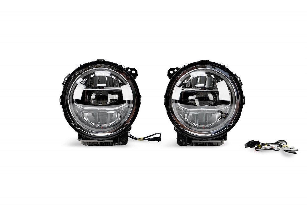 DV8 Offroad Headlight Assembly, OEM Upgrade, LED Bulb, Bright White Beam, Clear Lens, Chrome Housing, Set of 2 – HLCJL-01