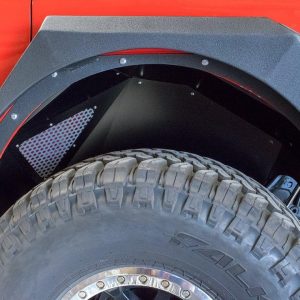 DV8 Offroad Inner Fender, Solid and Perforated Design, Without Logo, Powder Coated, Black, Aluminum, Set of 2 – INFEND-03RB