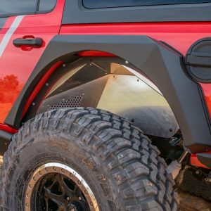 DV8 Offroad Inner Fender, Solid and Perforated Design, Without Logo, Powder Coated, Black, Aluminum, Set of 2 – INFEND-03RB