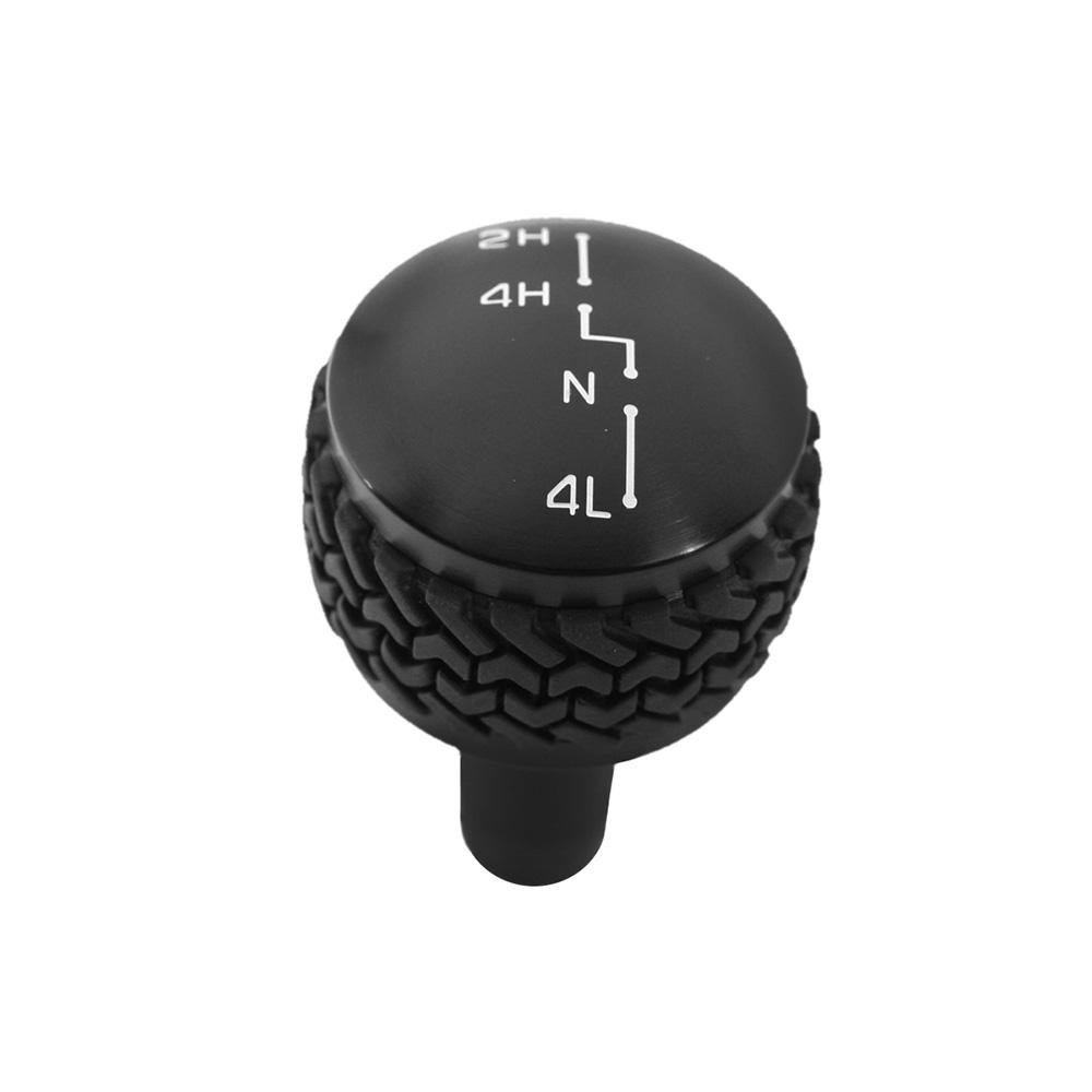 DV8 Offroad Shifter Knob, Transfer Case, Round/ Tire Tread, Screw on, Black, Billet Aluminum, With Out Button – D-JP-180011-BK