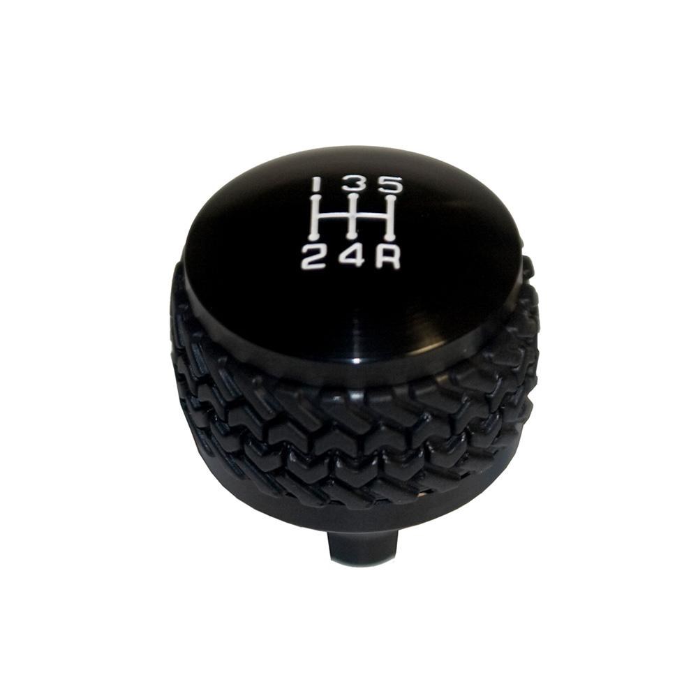 DV8 Offroad Shifter Knob, Manual Trans, Round/ Tire Tread, Screw on, Black, Billet Aluminum, With Out Button – D-JP-180032-BK
