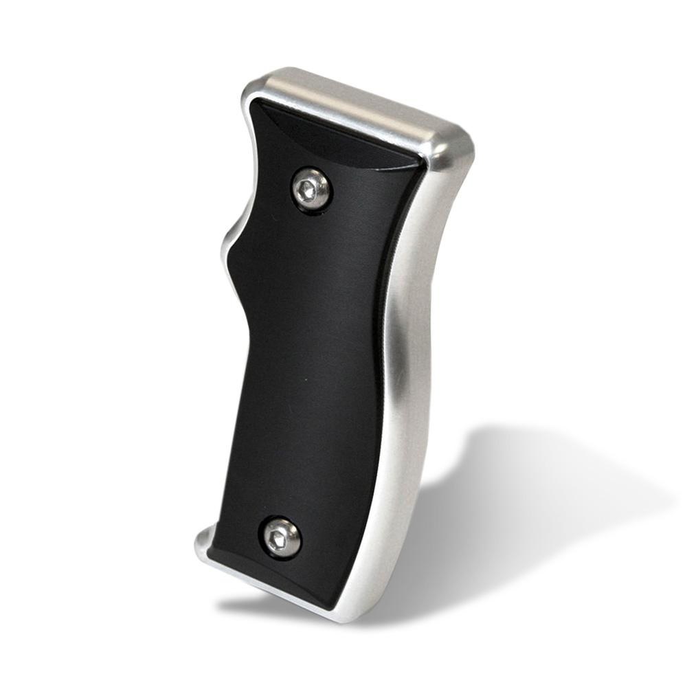 DV8 Offroad Shifter Knob, Automatic Trans, Pistol Grip, Screw on, Silver/ Black, Billet Aluminum, With Out Button – D-JP-181101-BL