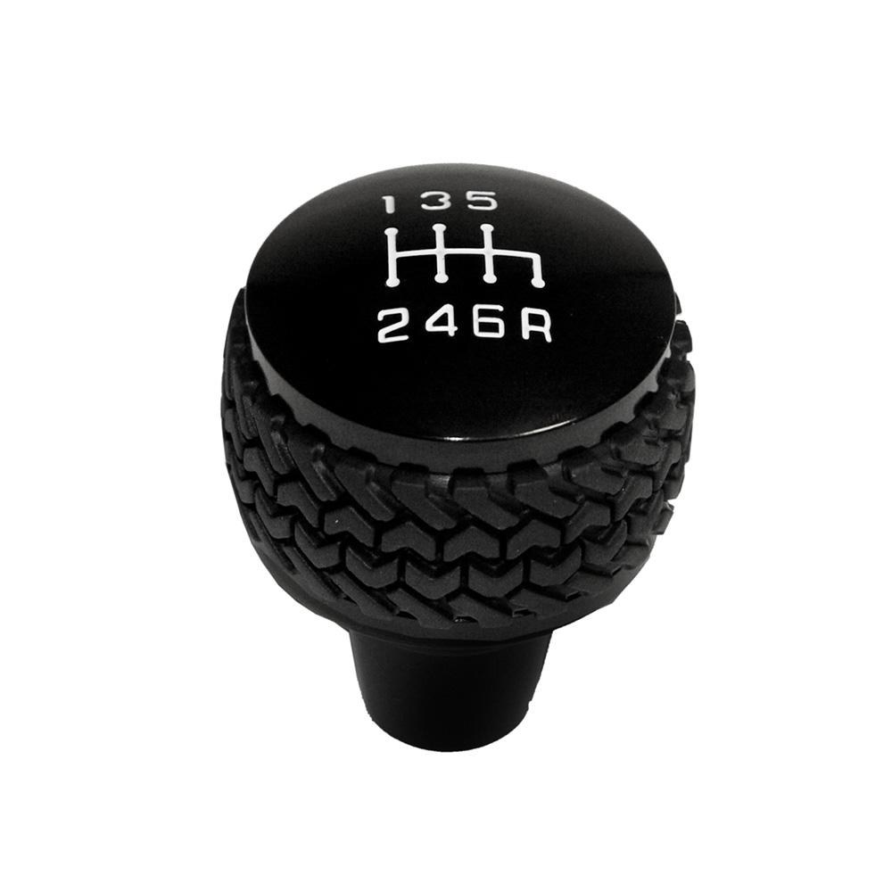 DV8 Offroad Shifter Knob, Manual Trans, Round/ Tire Tread, Screw on, Black, Billet Aluminum, With Out Button – D-JP-181112-BK