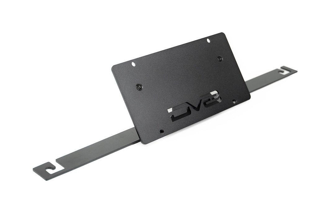 DV8 Offroad License Plate Relocation Kit, Relocates License Plate Below the Center at AN Angle on Front Bumper, Powder Coated, Black, Steel – LPBR-05