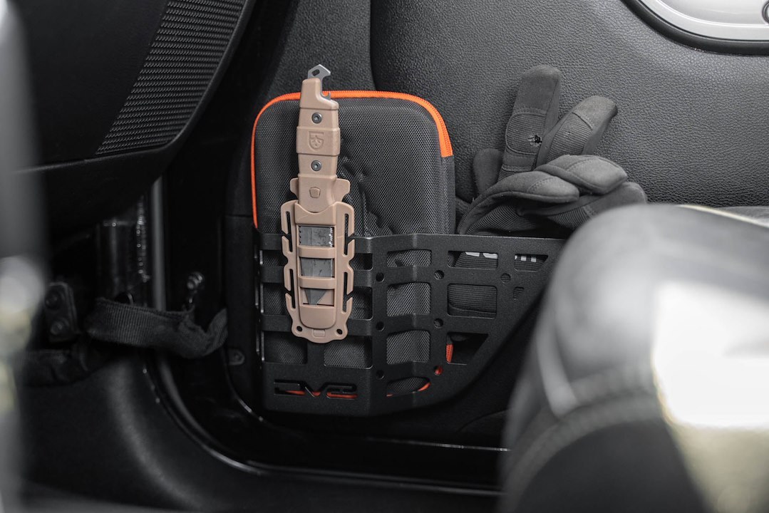 DV8 Offroad Molle Cargo Panel, Standard Width Design, Front Door Panel Mount, With Bottle Holder, Snap-IN, Powder Coated, Black, Steel – MPJK-05