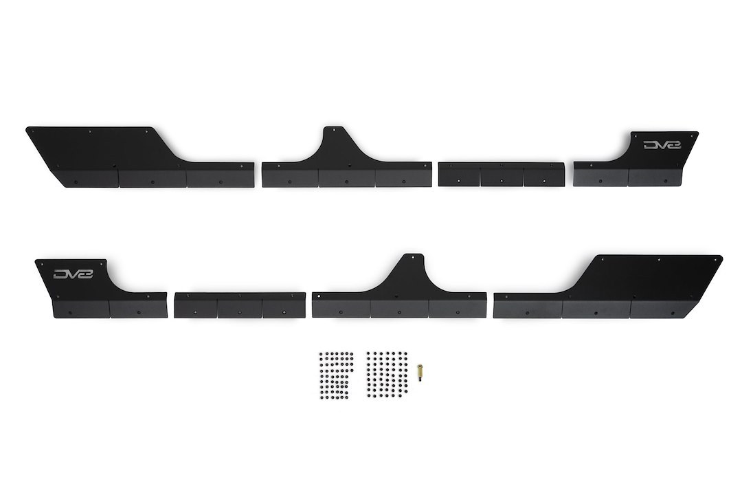 DV8 Offroad Rocker Panel Guard, Rock Skins, Body and Frame Mount, Flush Style, Powder Coated, Black, Steel – SRGL-09