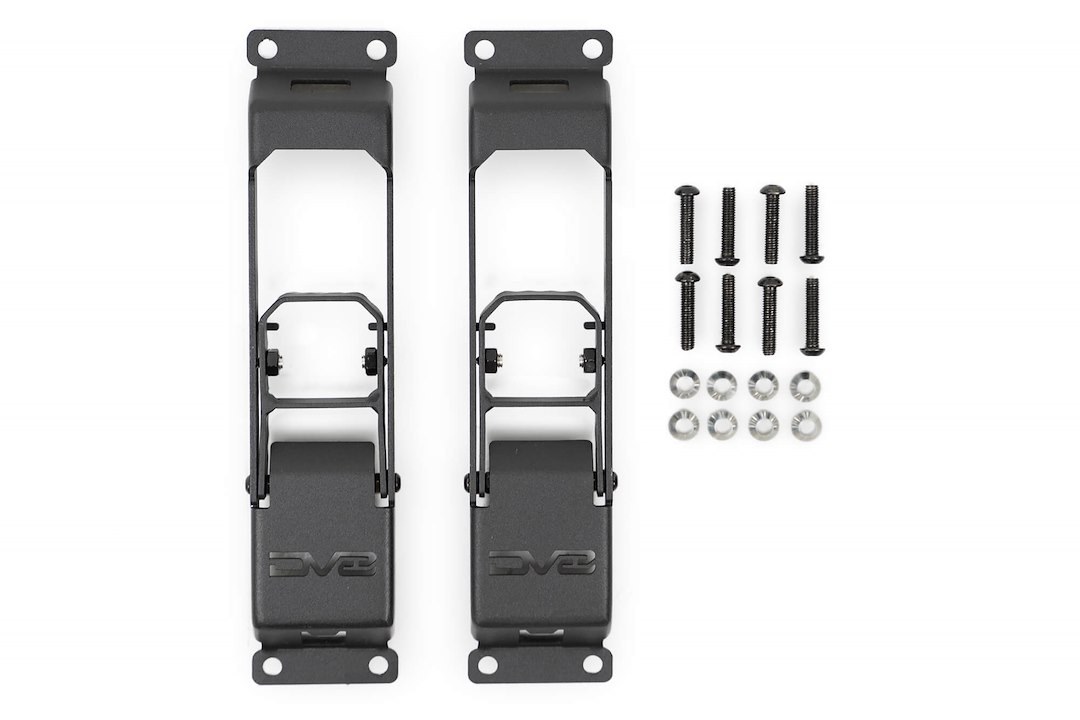 DV8 Offroad Truck Step, Door Hinge Mount, Folding, Bolt-On, With Built-IN Bottle Opener, Powder Coated, Black, Steel, Set of 2 – STJL-04