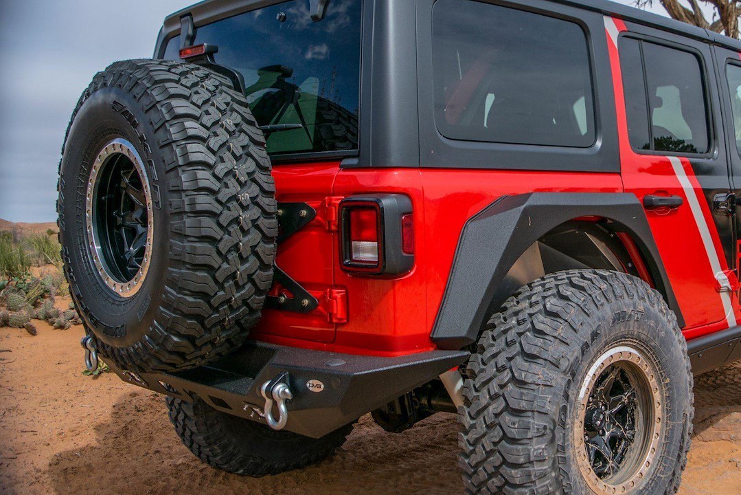 DV8 Offroad Spare Tire Carrier, Tailgate Mount, Holds Up to a 35 Inch Tire, Powder Coated, Black, Steel – TCJL-01
