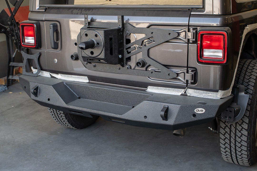 DV8 Offroad Spare Tire Carrier, Tailgate Mount, Holds Up to a 35 Inch Tire, Powder Coated, Black, Steel – TCJL-01