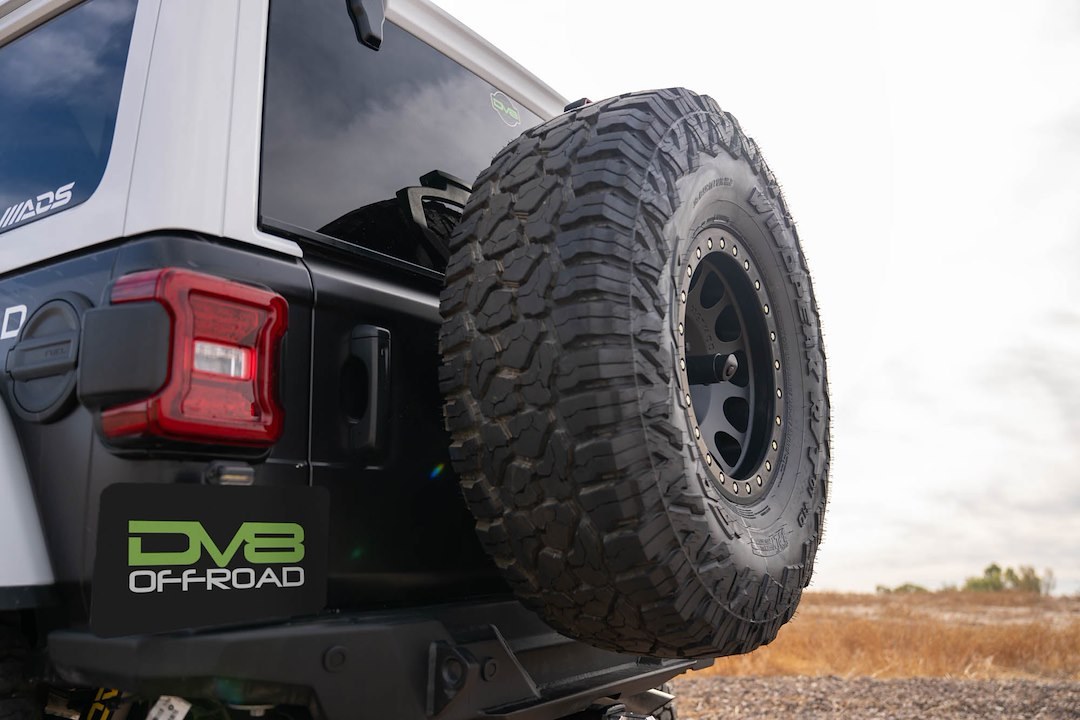 DV8 Offroad Backup Camera System Mounting Kit, For Use with DV8 Spare Tire Carrier and 35 Inch Tires, Powder Coated, Black, Steel – TCJL-EXT