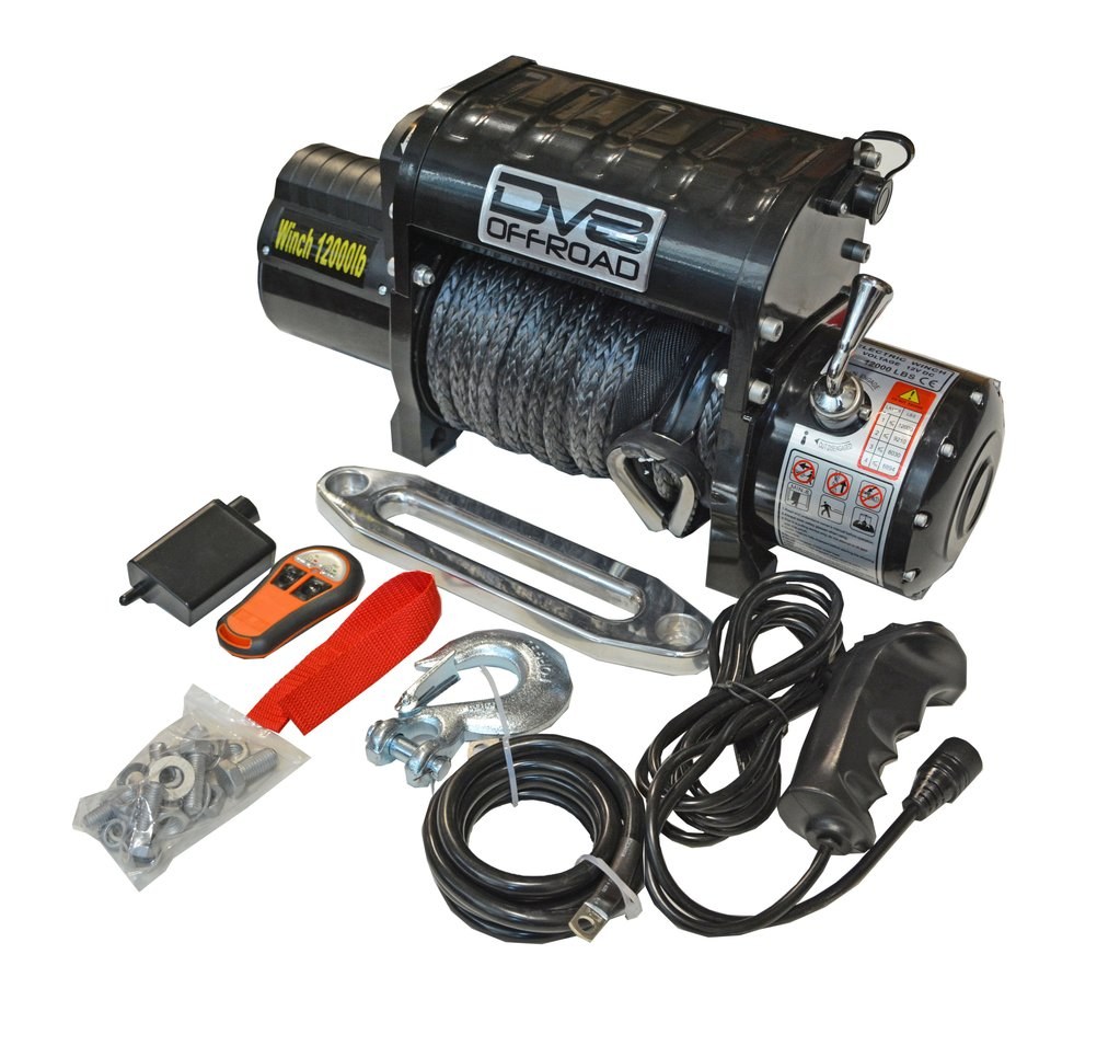 DV8 Offroad Winch, Vehicle Mount, Vehicle Recovery Winch, 13 Volt Electric, 12001 Pound Capacity, With Synthetic Line, Hause Fairlead – WB12SR