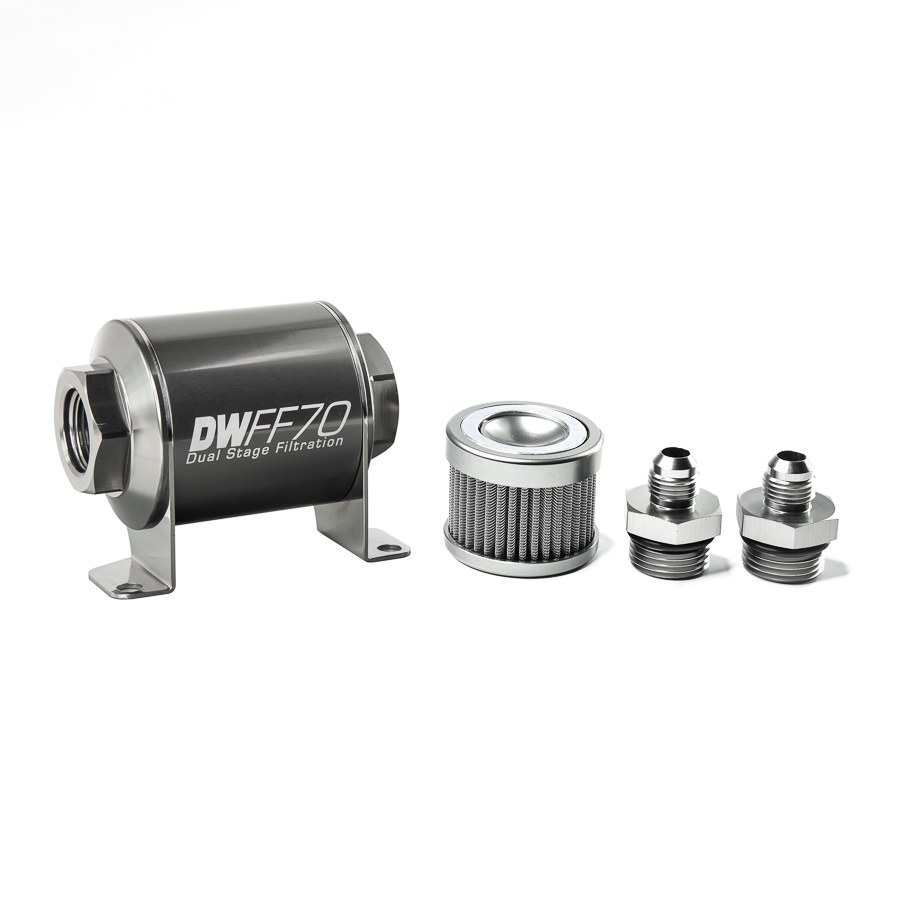 Deatschwerks Fuel Filter, DWFF70 Series, Complete Assembly, IN-Line, Pump Gas/ Race Gas/ Mtbe/ Ethanol/ Methanol and Diesel – 8-03-070-010K-6