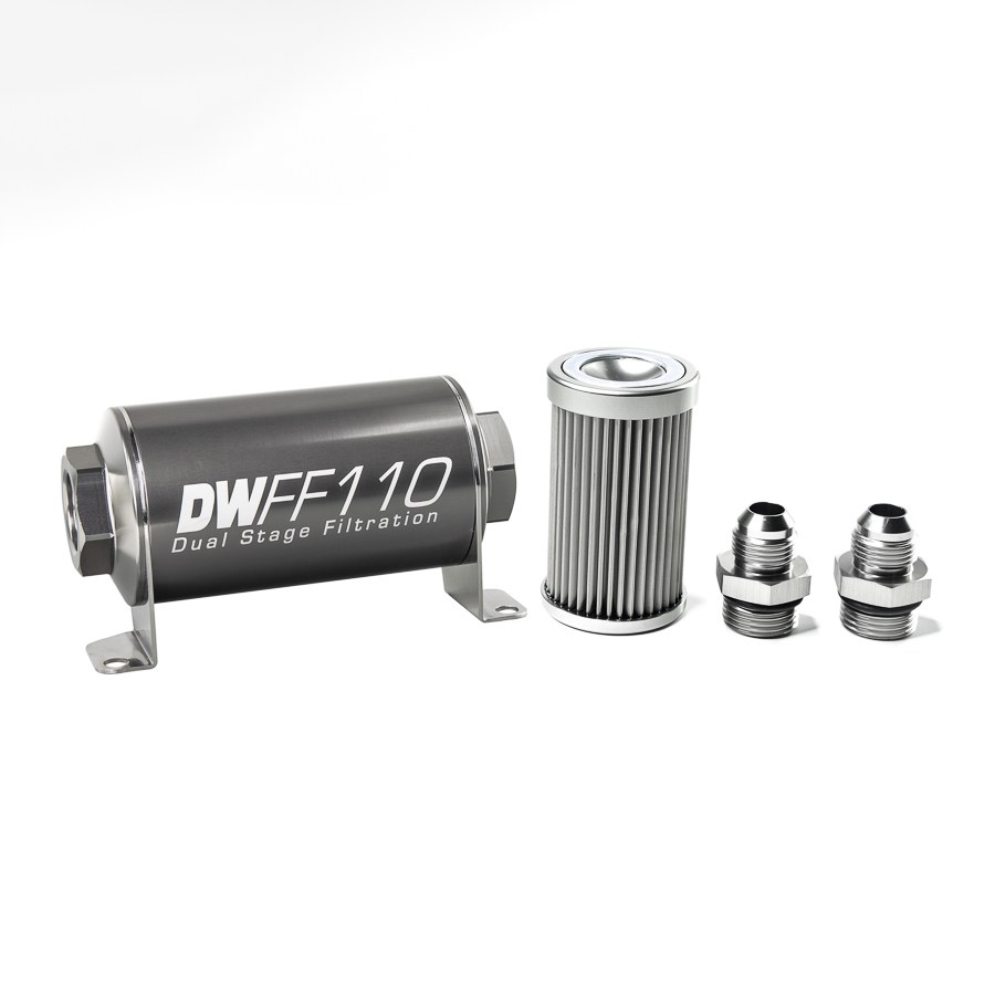 Deatschwerks Fuel Filter, DWFF110 Series, Complete Assembly, IN-Line, Pump Gas/ Race Gas/ Mtbe/ Ethanol/ Methanol and Diesel – 8-03-110-010K-8