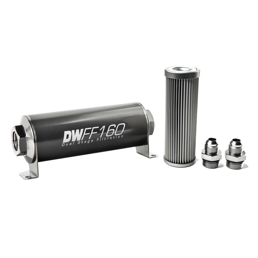 Deatschwerks Fuel Filter, DWFF160 Series, Complete Assembly, IN-Line, Pump Gas/ Race Gas/ Mtbe/ Ethanol/ Methanol and Diesel – 8-03-160-010K-8