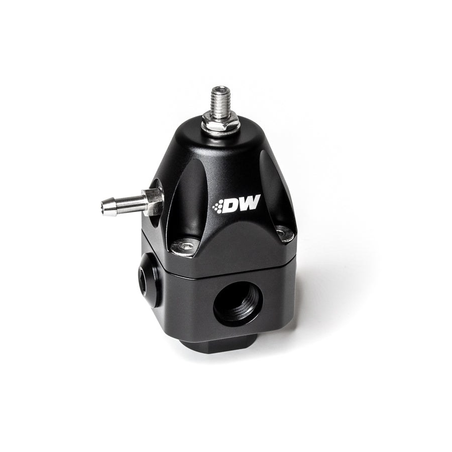 Deatschwerks Fuel Pressure Regulator, DWR1000C Series, 30-120 PSI, Dual -6AN ORB Inlet/ Single -6AN ORB Outlet, Compatible with All Fuels – 6-1002-FRB