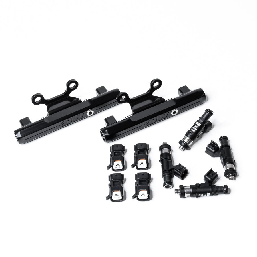Deatschwerks Fuel Injector Rail, Anodized, Black, Aluminum, Set of 2, With Four 1000CC Injectors – 6-102-1000