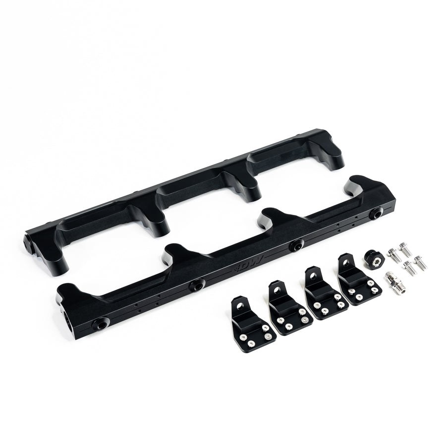 Deatschwerks Fuel Injector Rail, Compatible with OE and Deatschwerks EV14 Injectors, Anodized, Black, Aluminum, Return and Return Less Style – 7-204
