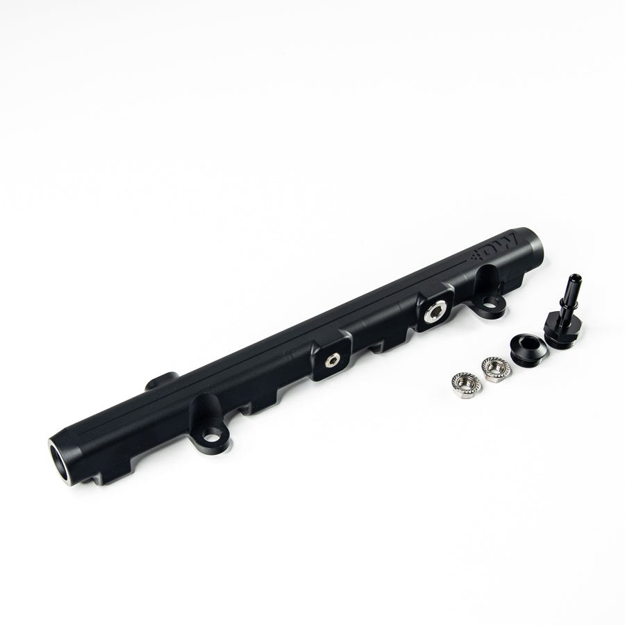 Deatschwerks Fuel Injector Rail, Compatible with OE and Deatschwerks EV14 Injectors, Anodized, Black, Aluminum, Return and Return Less Style – 7-402