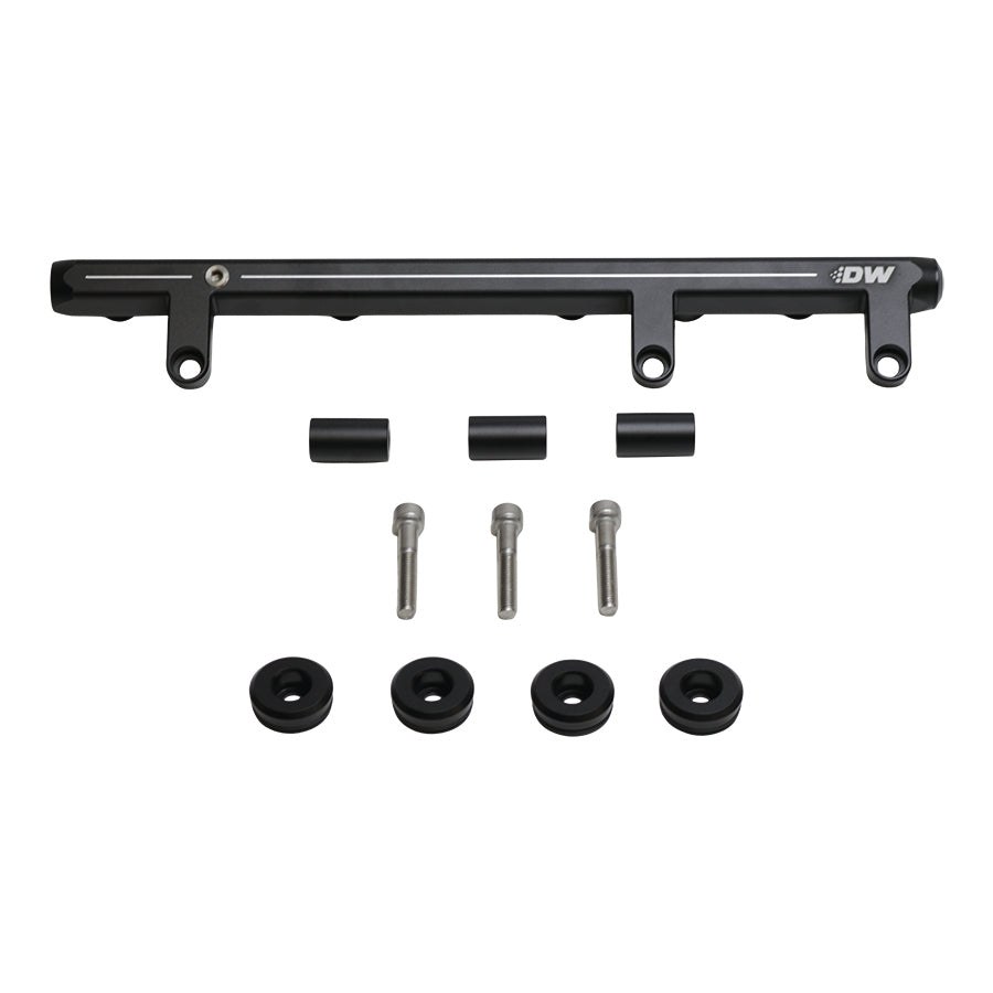 Deatschwerks Fuel Injector Rail, Compatible with Deatschwerks EV14 Injectors, Anodized, Black, Aluminum, Return and Return Less Style – 7-800