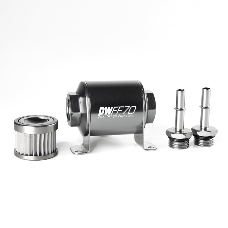 Deatschwerks Fuel Filter, DWFF70 Series, Complete Assembly, IN-Line, Pump Gas/ Race Gas/ Mtbe/ Ethanol/ Methanol and Diesel – 8-05-02-010