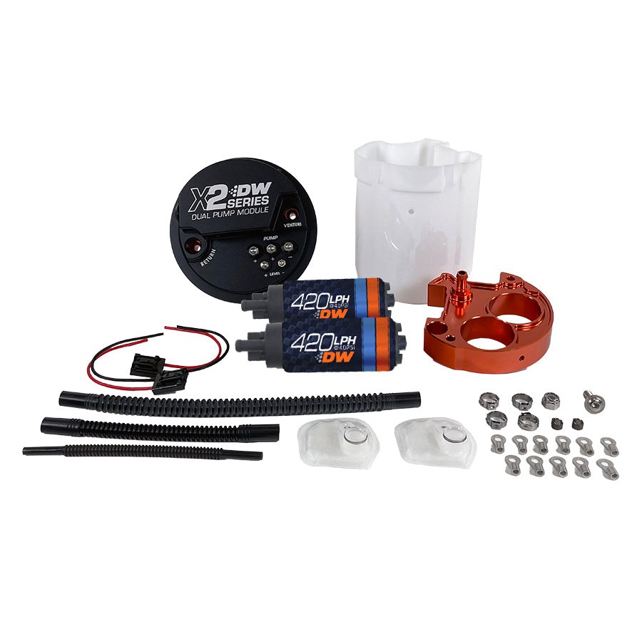 Deatschwerks Fuel Pump Electric, Dw X2 Series, Ethanol Based Fuels, 719 Lph Flow Rate, 35.5 Ampere Draw at 58 PSI, Anodized Aluminum – 9-421-7050
