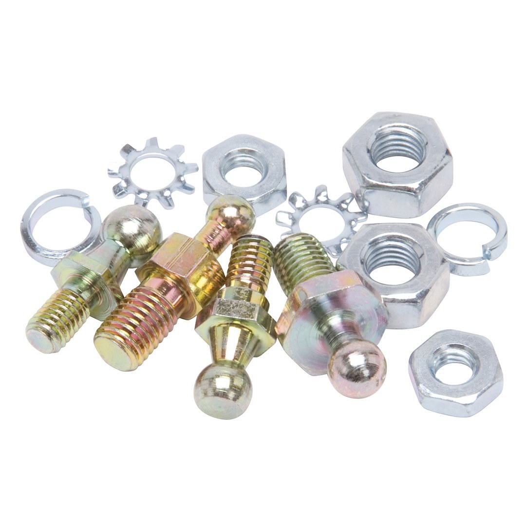 Edelbrock Carburetor Stud Kit, 0.975 Inch Over All Length, Satin, With 4 Different Carburetor Ball Studs/ Hardware, Set of 4 – 12413