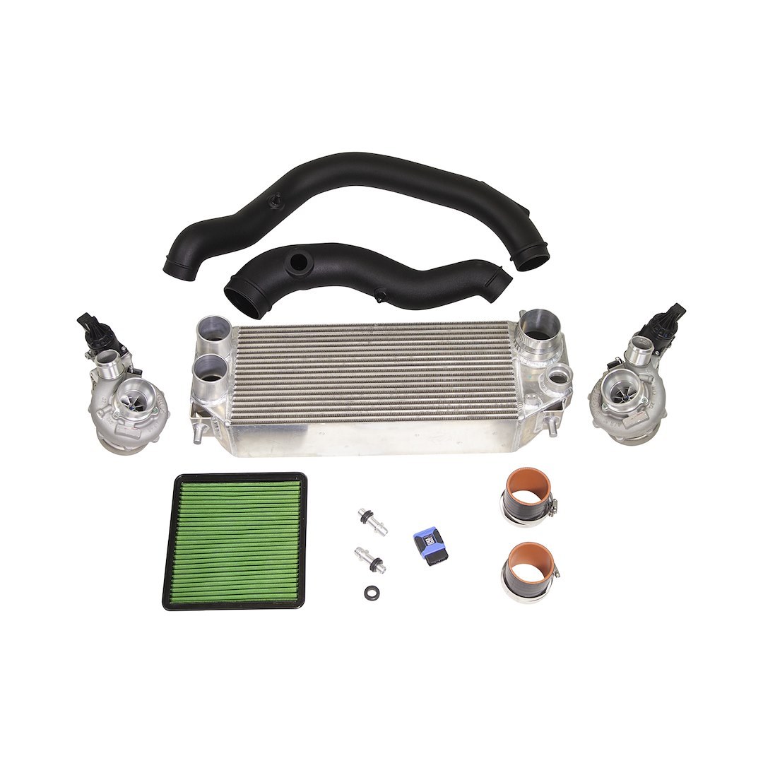 Edelbrock Turbocharger Kit, Twin-Force™, Twin Turbo, 60 Millimeter Compressor Wheel, Billet Aluminum Compressor Housing – 158332