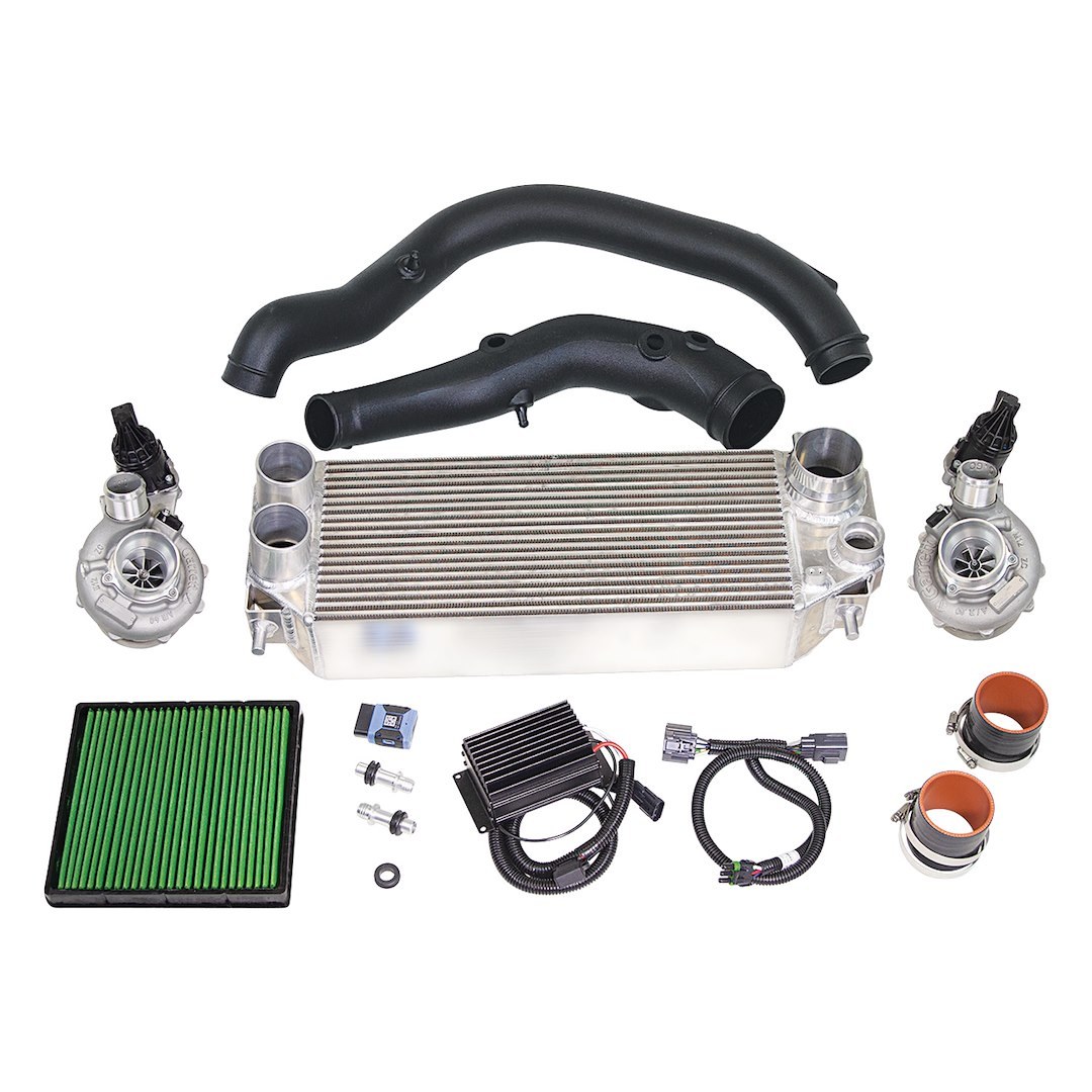 Edelbrock Turbocharger Kit, Twin Turbo, 60 Millimeter Compressor Wheel, Billet Aluminum Compressor Housing, 50 Millimeter Turbine Wheel – 158333