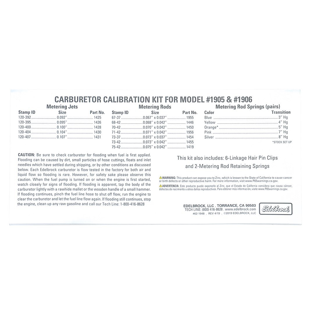 Edelbrock Carburetor Installation Kit, AVS2, For Use with Edelbrock 1905/ 1906 Carburetors – 1948