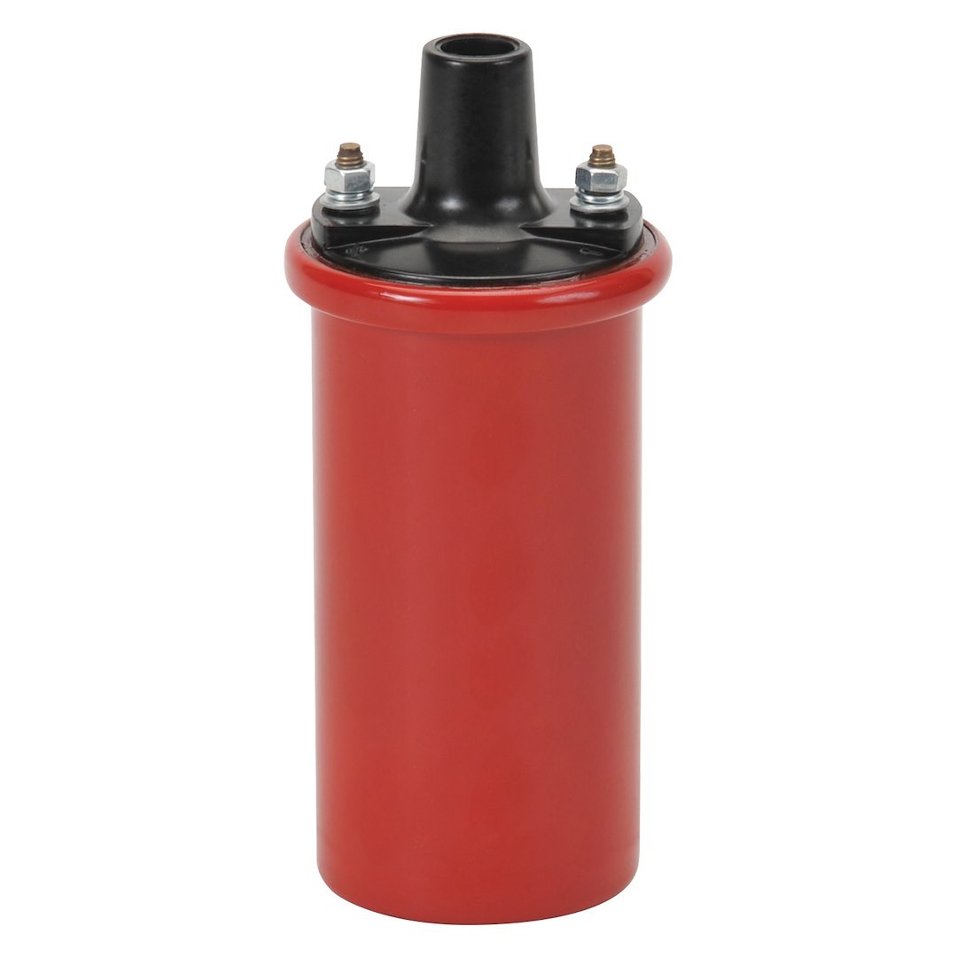 Edelbrock Ignition Coil, Max-Fire, Canister, 42000 Volts, 1.4 Ohms Primary Resistance, Black/ Red, Single – 22739