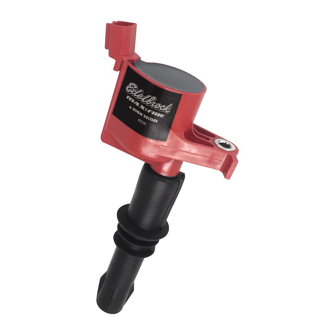 Edelbrock Ignition Coil, Max-Fire, Coil on Plug, 28000 Volts, 0.5 Ohms Primary Resistance, Black/ Red, Single – 22782