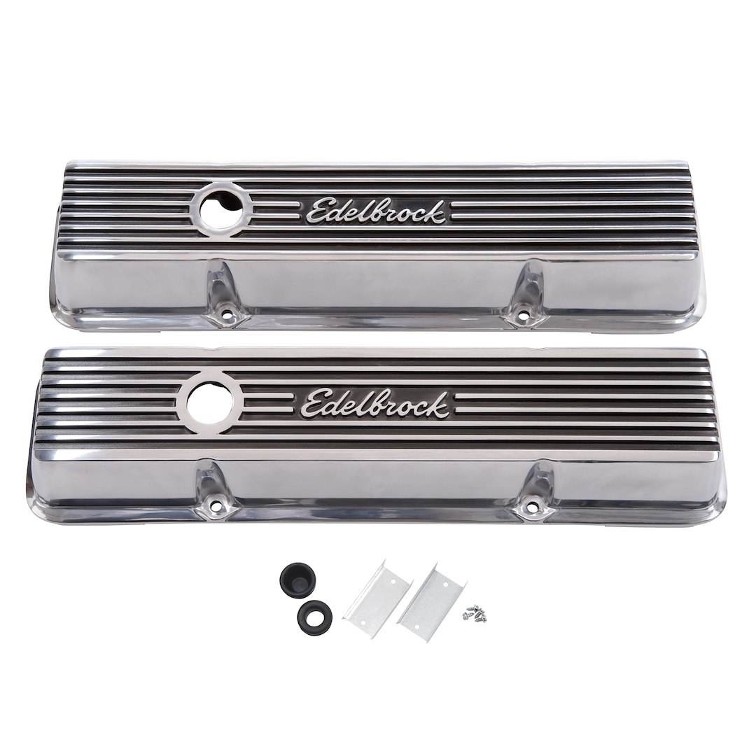 Edelbrock Valve Cover, Elite, Chevy Small Block 4.3L-6.6L/262-400 Cubic Inch, Short, Perimeter Bolt, With Oil Fill Hole, Without Breather – 4262
