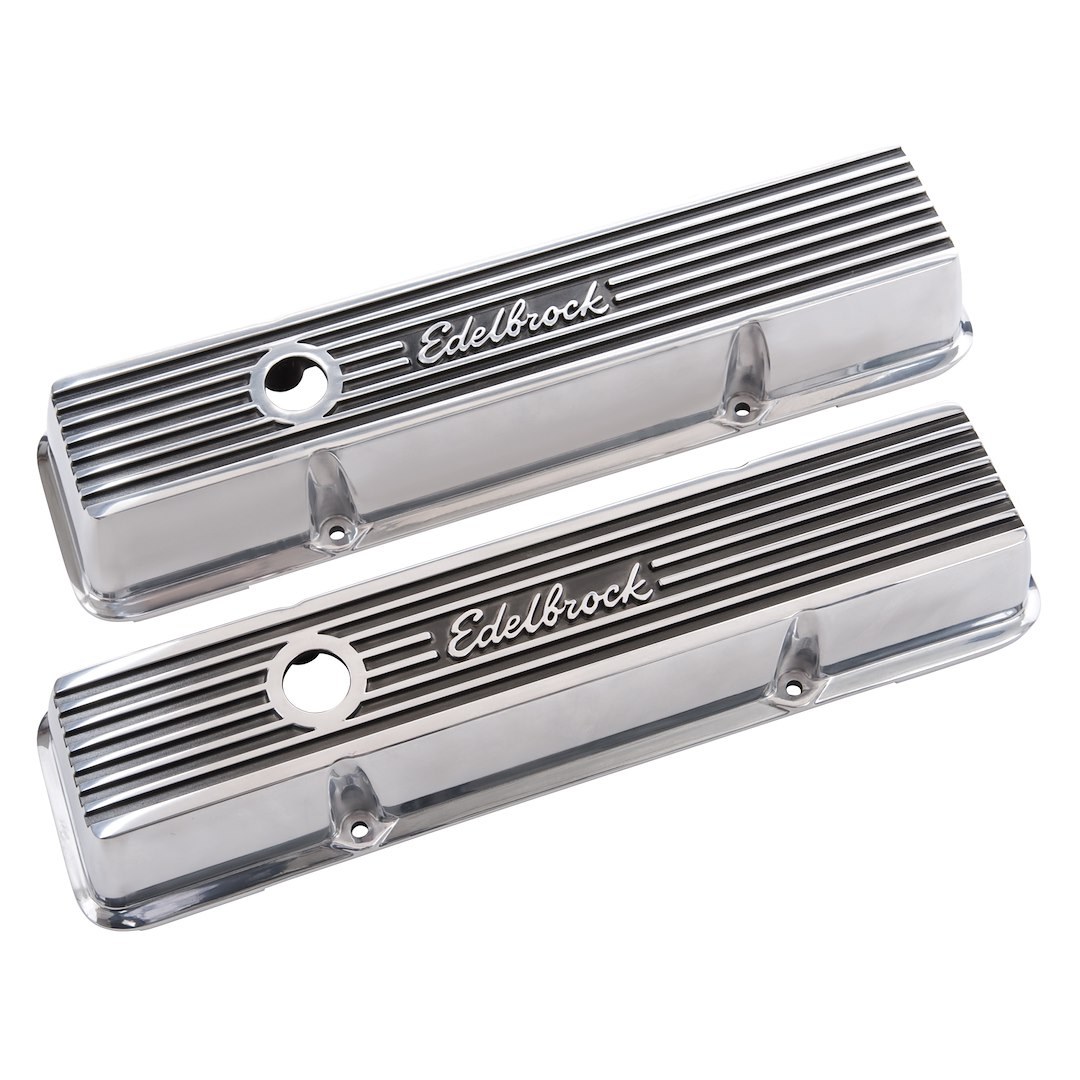 Edelbrock Valve Cover, Elite, Chevy Small Block 4.3L-6.6L/262-400 Cubic Inch, Short, Perimeter Bolt, With Oil Fill Hole, Without Breather – 4262